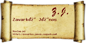 Zavarkó János névjegykártya